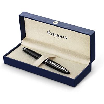 Waterman Carène Black Sea Füller hochglänzend Schwarz mit Palladiumzierteilen Füllfederhalter mit mittlerer Feder blaue Tinte Geschenkbox Waterman Carène Black Sea Füller hochglänzend Schwarz mit Palladiumzierteilen Füllfederhalter mit mittlerer Feder blaue Tinte Geschenkbox