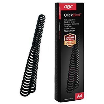 GBC 388019E ClickBind Binderücken, 8 mm, 45 Blatt Kapazität, A4, Ring 34, schwarz, 50 er pack GBC 388019E ClickBind Binderücken, 8 mm, 45 Blatt Kapazität, A4, Ring 34, schwarz, 50 er pack