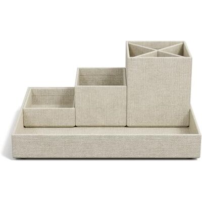 BIGSO BOX OF SWEDEN LENA Schreibtisch Organizer für Stifte, Büroklammern, Haftnotizen usw. – Sortierkasten mit 4 Fächern – Ordnungssystem aus Faserplatte und Papier in Leinenoptik – beige BIGSO BOX OF SWEDEN LENA Schreibtisch Organizer für Stifte, Büroklammern, Haftnotizen usw. – Sortierkasten mit 4 Fächern – Ordnungssystem aus Faserplatte und Papier in Leinenoptik – beige