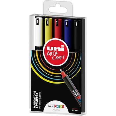 POSCA Uni Komplett-Set mit 5 Filzstiften, extra feine Spitze, 0,7 mm, Acrylfarben von , ideal als Farben für Kinder und Künstler, Schreibwaren, Stofffarben und andere Oberflächen - POSCA Uni Komplett-Set mit 5 Filzstiften, extra feine Spitze, 0,7 mm, Acrylfarben von , ideal als Farben für Kinder und Künstler, Schreibwaren, Stofffarben und andere Oberflächen -