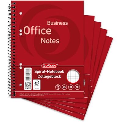 LANDRÉ Herlitz Collegeblock A5 kariert Rand links, 160 Seiten, gelocht, 5 Stück LANDRÉ Herlitz Collegeblock A5 kariert Rand links, 160 Seiten, gelocht, 5 Stück