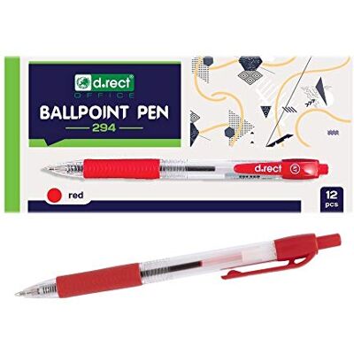 D.RECT 294 Kugelschreiber mit ergonomischer gummierte Griff für Büro und Haushalt Strichstärke 0,7mm 12 Stück Rot D.RECT 294 Kugelschreiber mit ergonomischer gummierte Griff für Büro und Haushalt Strichstärke 0,7mm 12 Stück Rot