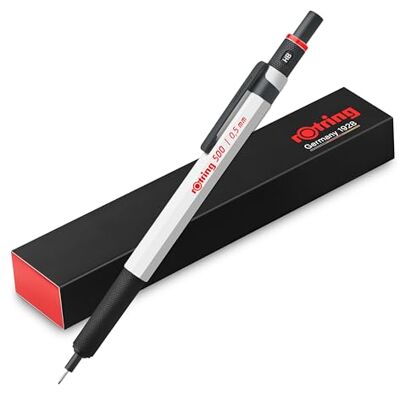 rOtring 500 Feinminenstift 0,5 mm HB-Mine Weißer sechseckiger Kunststoffschaft und rutschfestestrukturierte Metallgriffzone rOtring 500 Feinminenstift 0,5 mm HB-Mine Weißer sechseckiger Kunststoffschaft und rutschfestestrukturierte Metallgriffzone