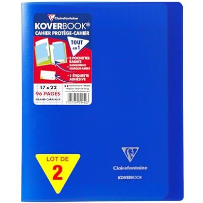 Clairefontaine 951422AMZC Un lot de 2 Cahiers Agrafés Koverbook 17x22 cm 96 Pages Grands Carreaux 90 g Couverture Polypro Couleur : bleu marine Clairefontaine 951422AMZC Un lot de 2 Cahiers Agrafés Koverbook 17x22 cm 96 Pages Grands Carreaux 90 g Couverture Polypro Couleur : bleu marine