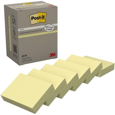Post-it Recycling-Notes, 6 Blöcke (600 Blatt), 38 mm x 51 mm, Gelb Selbstklebende Notizzettel aus Recyclingpapier für Erinnerungen, Listen und Planung; Haften und Lassen Sich Sauber Entfernen Post-it Recycling-Notes, 6 Blöcke (600 Blatt), 38 mm x 51 mm, Gelb Selbstklebende Notizzettel aus Recyclingpapier für Erinnerungen, Listen und Planung; Haften und Lassen Sich Sauber Entfernen