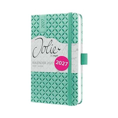 Sigel Jolie Wochenkalender 2027 A6 mintgrün Hardcover Terminplaner 7J126, Mit Gummiband, Stiftschlaufe, Einstecktasche, 174 Seiten, vegan, Buchkalender, Taschenkalender Sigel Jolie Wochenkalender 2027 A6 mintgrün Hardcover Terminplaner 7J126, Mit Gummiband, Stiftschlaufe, Einstecktasche, 174 Seiten, vegan, Buchkalender, Taschenkalender