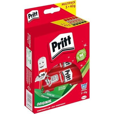 Pritt Klebestift, kinderfreundlicher Kleber für Schule & Büro, 5x43g 97% natürliche Inhaltsstoffe inkl. Wasser, lösemittelfrei, faltenfreies Kleben, auswaschbar bei niedrigen Temperaturen Pritt Klebestift, kinderfreundlicher Kleber für Schule & Büro, 5x43g 97% natürliche Inhaltsstoffe inkl. Wasser, lösemittelfrei, faltenfreies Kleben, auswaschbar bei niedrigen Temperaturen