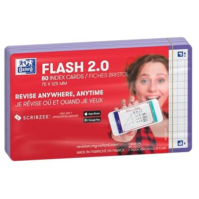 Oxford FLASH 2.0 Karteikarten A7, Lernkarten, 75x125mm, kariert, violett, 80 Blatt Oxford FLASH 2.0 Karteikarten A7, Lernkarten, 75x125mm, kariert, violett, 80 Blatt
