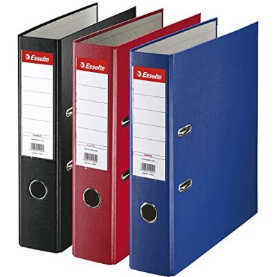 Esselte Ordner, A4, 3 Stück, 75 mm Rückenbreite, Kunststoff, Schwarz, Blau, Rot, 628327 Esselte Ordner, A4, 3 Stück, 75 mm Rückenbreite, Kunststoff, Schwarz, Blau, Rot, 628327