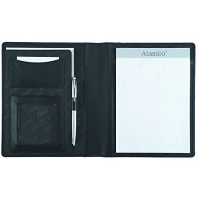 ALASSIO 43004 Schreibmappe A5 BORMIO, Businessmappe aus Lederimitat, Konferenzmappe mit A5-Schreiblock, Mappe mit Stiftschlaufen, Visitenkartenfächern und Einschubfach, ca. 23 x 18 x 2 cm, schwarz ALASSIO 43004 Schreibmappe A5 BORMIO, Businessmappe aus Lederimitat, Konferenzmappe mit A5-Schreiblock, Mappe mit Stiftschlaufen, Visitenkartenfächern und Einschubfach, ca. 23 x 18 x 2 cm, schwarz