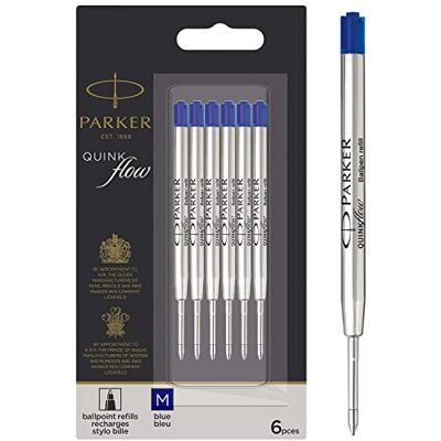 Parker Ballpoint Pen Refills Medium Point Blue QUINKflow Ink 6 Count Value Pack Parker Ballpoint Pen Refills Medium Point Blue QUINKflow Ink 6 Count Value Pack