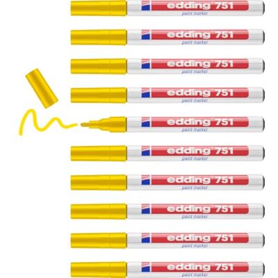 edding 751 Lackmarker gelb 10 Lackmarker Rundspitze 1-2 mm Lackstift für Glas, Stein, Holz, Kunststoff und Papier wasserfest, stark deckend edding 751 Lackmarker gelb 10 Lackmarker Rundspitze 1-2 mm Lackstift für Glas, Stein, Holz, Kunststoff und Papier wasserfest, stark deckend