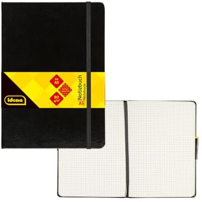Idena 209281 Notizbuch DIN A5, kariert, Papier cremefarben, 192 Seiten, 80 g/m², Hardcover in Schwarz Idena 209281 Notizbuch DIN A5, kariert, Papier cremefarben, 192 Seiten, 80 g/m², Hardcover in Schwarz