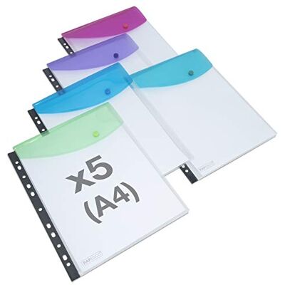 Rapesco 1630 ECO Recycelte Dokumentenmappe mit Druckknopf, A4, 5 Stück Transparent Sortierte Farben Rapesco 1630 ECO Recycelte Dokumentenmappe mit Druckknopf, A4, 5 Stück Transparent Sortierte Farben