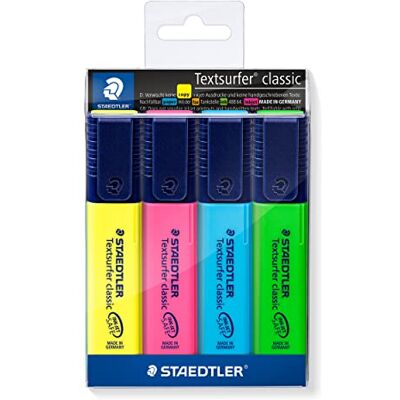 Staedtler 364 WP4 Textsurfer classic Textmarker 4 Stück im Weichplastiketui Keilspitze 1–5 mm, INK·JET SAFE ohne Verwischen – nachfüllbar – Art.-Nr. 364 WP4 Staedtler 364 WP4 Textsurfer classic Textmarker 4 Stück im Weichplastiketui Keilspitze 1–5 mm, INK·JET SAFE ohne Verwischen – nachfüllbar – Art.-Nr. 364 WP4