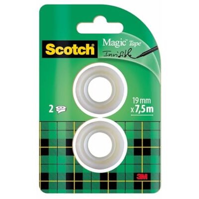 Scotch Magic Tape, 2 Nachfüllrollen, 19 mm x 7,5 m Universalklebeband zum Reparieren, Beschriften und Verschließen; Matt, Unsichtbar und Beschreibbar Scotch Magic Tape, 2 Nachfüllrollen, 19 mm x 7,5 m Universalklebeband zum Reparieren, Beschriften und Verschließen; Matt, Unsichtbar und Beschreibbar