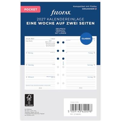 Filofax Kalendereinlage Pocket 1 Woche auf 2 Seiten vertikal deutsch 2027 Filofax Kalendereinlage Pocket 1 Woche auf 2 Seiten vertikal deutsch 2027