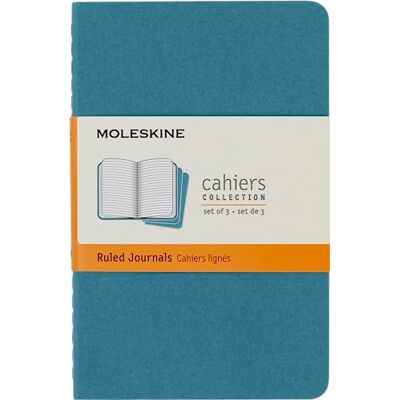 Moleskine Cahier Journal, Set 3 Notebooks with Ruled Pages, Cardboard Cover with Visible Cotton Stiching, Colour Brisk Blue, Pocket 9 x 14 cm, 64 Pages Moleskine Cahier Journal, Set 3 Notebooks with Ruled Pages, Cardboard Cover with Visible Cotton Stiching, Colour Brisk Blue, Pocket 9 x 14 cm, 64 Pages