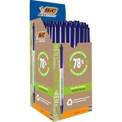 BIC Kugelschreiber Set ECOlutions Clic Stic, in Blau, Strichstärke 0,32 mm, 50er Pack, Ideal für das Büro, das Home Office oder die Schule BIC Kugelschreiber Set ECOlutions Clic Stic, in Blau, Strichstärke 0,32 mm, 50er Pack, Ideal für das Büro, das Home Office oder die Schule