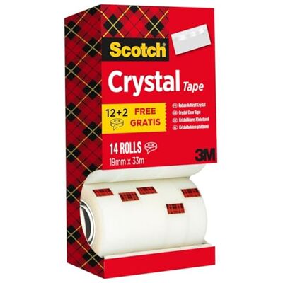 Scotch Crystal Klebeband, Vorteilspack, 14 Rollen, 19 mm x 33 m Allzweck-Klebeband für die Reparatur, Verschließen von Dokumenten Scotch Crystal Klebeband, Vorteilspack, 14 Rollen, 19 mm x 33 m Allzweck-Klebeband für die Reparatur, Verschließen von Dokumenten