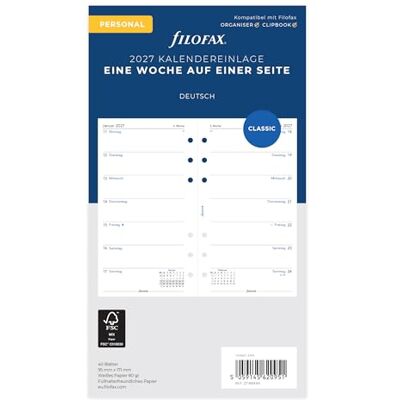 Filofax Kalendereinlage Personal 1 Woche auf 1 Seite deutsch 2027 Filofax Kalendereinlage Personal 1 Woche auf 1 Seite deutsch 2027