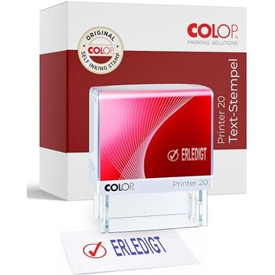 COLOP Printer 20 Textstempel ERLEDIGT mit Piktogramm Rot-Blau 14 x 38 mm selbstfärbender Bürostempel integriertes 2-farbiges Kissen dokumentenechte & ISO-zertifizierte Tinte für Bürobedarf COLOP Printer 20 Textstempel ERLEDIGT mit Piktogramm Rot-Blau 14 x 38 mm selbstfärbender Bürostempel integriertes 2-farbiges Kissen dokumentenechte & ISO-zertifizierte Tinte für Bürobedarf