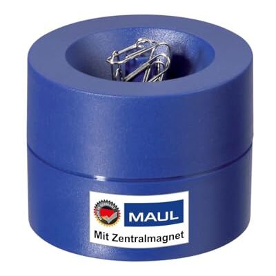 MAUL Klammernspender pro Ø7,3x6cm Schreibtisch Organizer für Büroklammern Schreibtisch Zubehör mit Magnet für Büro Inklusive 15 Klammern Stilvoller Büroklammernspender Blau MAUL Klammernspender pro Ø7,3x6cm Schreibtisch Organizer für Büroklammern Schreibtisch Zubehör mit Magnet für Büro Inklusive 15 Klammern Stilvoller Büroklammernspender Blau