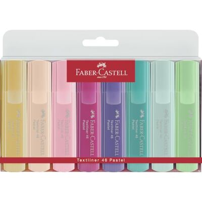 Faber-Castell Textmarker Set TL 1546 Pastell, 8 Marker Highlighter mit Pastellfarben, Keilspitze und 1-5 mm Strichbreite für Markierungen Faber-Castell Textmarker Set TL 1546 Pastell, 8 Marker Highlighter mit Pastellfarben, Keilspitze und 1-5 mm Strichbreite für Markierungen
