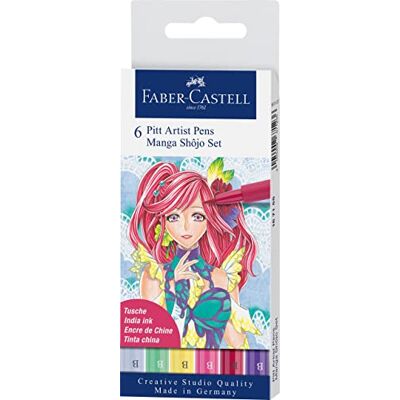 Faber-Castell 167155 Tuschestifte Shôjo Set, Etui mit 6 Pinselstiften in Verschiedenen Farben, Geeignet für Präzises Zeichnen und Kreative Manga-Kunstwerke Faber-Castell 167155 Tuschestifte Shôjo Set, Etui mit 6 Pinselstiften in Verschiedenen Farben, Geeignet für Präzises Zeichnen und Kreative Manga-Kunstwerke