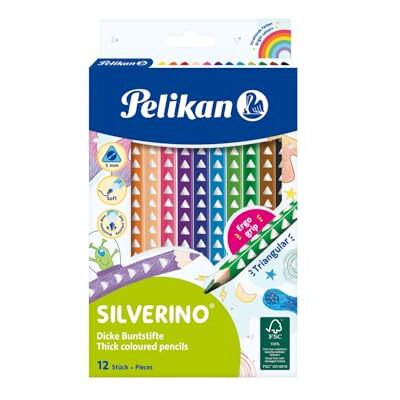 Pelikan Buntstifte-Set Silverino 12-teilig, dreieckig und dick, 12 Farben Malstifte mit Grip und dreieckigem Schaft Pelikan Buntstifte-Set Silverino 12-teilig, dreieckig und dick, 12 Farben Malstifte mit Grip und dreieckigem Schaft