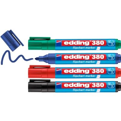 edding 380 Flipchart-Marker 4er-Set schwarz, rot, blau, grün Rundspitze 1,5-3 mm Stift zum Schreiben, Zeichnen und Markieren auf Flipcharts -Tinte schlägt nicht durch Papier-trocknet nicht aus edding 380 Flipchart-Marker 4er-Set schwarz, rot, blau, grün Rundspitze 1,5-3 mm Stift zum Schreiben, Zeichnen und Markieren auf Flipcharts -Tinte schlägt nicht durch Papier-trocknet nicht aus
