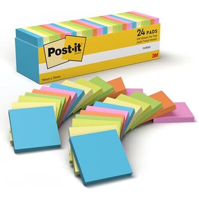 Post-it Notes, 24 Blöcke (2400 Blatt), 76 mm x 76 mm, Sortierte Farben Selbstklebende Haftnotizen, Praktische Klebezettel für Bürobedarf, Meetings, Erinnerungen, To-Do-Listen und zum Organisieren Post-it Notes, 24 Blöcke (2400 Blatt), 76 mm x 76 mm, Sortierte Farben Selbstklebende Haftnotizen, Praktische Klebezettel für Bürobedarf, Meetings, Erinnerungen, To-Do-Listen und zum Organisieren