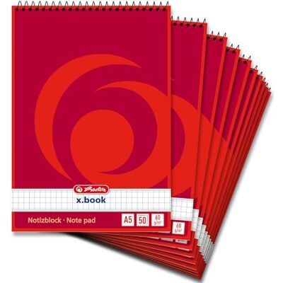 Herlitz Spiral-Notizblock x.book A5, kariert, 50 Blatt, ohne Rand, 10 Stück Herlitz Spiral-Notizblock x.book A5, kariert, 50 Blatt, ohne Rand, 10 Stück