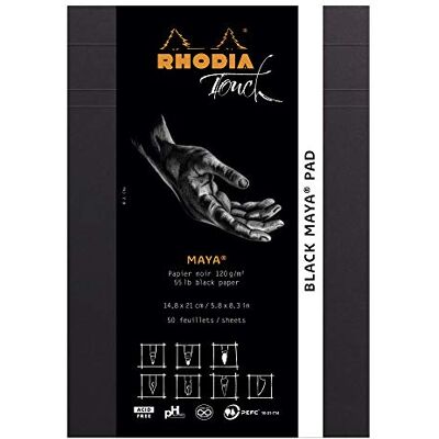 Rhodia 116110C Black Maya pad A5, 16 x 21 cm, 50 Blatt, mikroperforiert und heraustrennbar, blanko, 120g, schwarz, 1 Stück Rhodia 116110C Black Maya pad A5, 16 x 21 cm, 50 Blatt, mikroperforiert und heraustrennbar, blanko, 120g, schwarz, 1 Stück