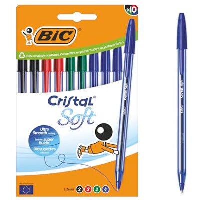 BIC Cristal Soft Kugelschreiber mit 1,2-mm-Spitze und Softline-Tinte –, 10-Stück-Kartonschachtel BIC Cristal Soft Kugelschreiber mit 1,2-mm-Spitze und Softline-Tinte –, 10-Stück-Kartonschachtel
