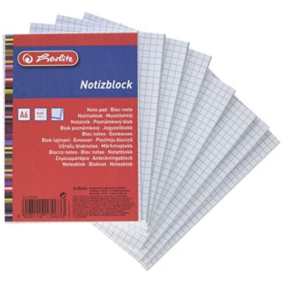 Herlitz Haushaltsnotizblock A6, kariert, je 50 Blatt, 8 Stück Herlitz Haushaltsnotizblock A6, kariert, je 50 Blatt, 8 Stück
