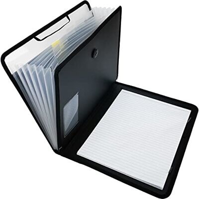 D.RECT Aktentasche Notizbuch im Set Fächermappe Ordnungsmappe Erweiterbar Tragbar Aktenordner Dokumentenmappen, runder Gummizug mit Verschlussknopf, 7 Fächer A4 Schwarz D.RECT Aktentasche Notizbuch im Set Fächermappe Ordnungsmappe Erweiterbar Tragbar Aktenordner Dokumentenmappen, runder Gummizug mit Verschlussknopf, 7 Fächer A4 Schwarz