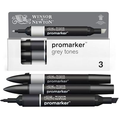 Winsor & Newton Promarker Grautöne Set, 3 Marker 0290185 – 3 Promarker Grautöne für Schattierungen und Layoutzeichnungen Winsor & Newton Promarker Grautöne Set, 3 Marker 0290185 – 3 Promarker Grautöne für Schattierungen und Layoutzeichnungen