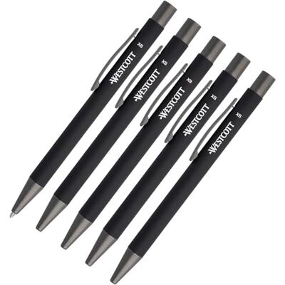 Westcott PRIMESOFT-XB Kugelschreiber 5 Stück 5er Set Schwarze Premium Kugelschreiber aus Aluminium Dokumentenecht mit schwarzer Tinte Strichstärke XB 1,4 mm E-745006 00 Westcott PRIMESOFT-XB Kugelschreiber 5 Stück 5er Set Schwarze Premium Kugelschreiber aus Aluminium Dokumentenecht mit schwarzer Tinte Strichstärke XB 1,4 mm E-745006 00