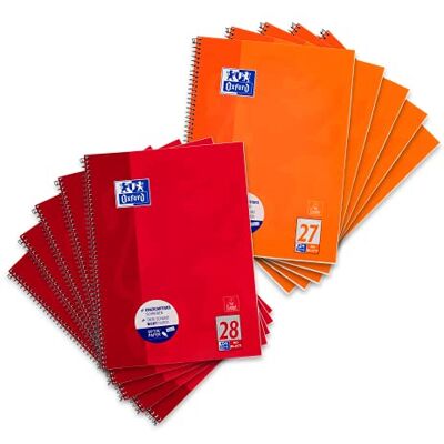 Oxford Collegeblock A4 kariert und liniert, 80 Blatt, rot/orange, 10 Stück Oxford Collegeblock A4 kariert und liniert, 80 Blatt, rot/orange, 10 Stück