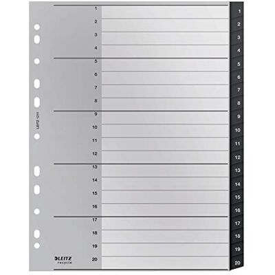 Leitz Register mit 20 Taben, 1-20, Extrabreit, Recycle-Serie, Schwarz, 12110000 Leitz Register mit 20 Taben, 1-20, Extrabreit, Recycle-Serie, Schwarz, 12110000
