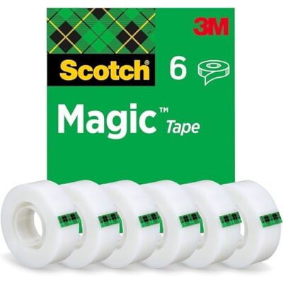 Scotch Magic Tape, 6 Rollen, 19 mm x 33 m Universalklebeband zum Reparieren, Beschriften und Verschließen; Matt, Unsichtbar und Beschreibbar Scotch Magic Tape, 6 Rollen, 19 mm x 33 m Universalklebeband zum Reparieren, Beschriften und Verschließen; Matt, Unsichtbar und Beschreibbar