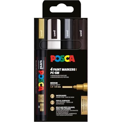 POSCA 182544 Marker Set, 4 Acrylstifte PC-5M, Permanent Marker 1,8 2,5 mm Rundspitze POSCA 182544 Marker Set, 4 Acrylstifte PC-5M, Permanent Marker 1,8 2,5 mm Rundspitze