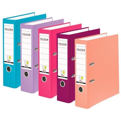 FALKEN 5er Pack PP-Color Ordner, Made in Germany, 8 cm breit DIN A4 farbig sortiert Pastell Vegan Kunststoffbezug außen, Papierbezug innen, mit austauschbarem Rückenschild FALKEN 5er Pack PP-Color Ordner, Made in Germany, 8 cm breit DIN A4 farbig sortiert Pastell Vegan Kunststoffbezug außen, Papierbezug innen, mit austauschbarem Rückenschild