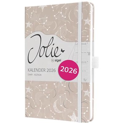 Sigel J6349 Wochenkalender 2026 ca. A5, beige, weiß, Hardcover, Gummiband, Stiftschlaufe, Einstecktasche, 174 Seiten, vegan, Buchkalender, Terminplaner Taschenkalender Jolie Sigel J6349 Wochenkalender 2026 ca. A5, beige, weiß, Hardcover, Gummiband, Stiftschlaufe, Einstecktasche, 174 Seiten, vegan, Buchkalender, Terminplaner Taschenkalender Jolie