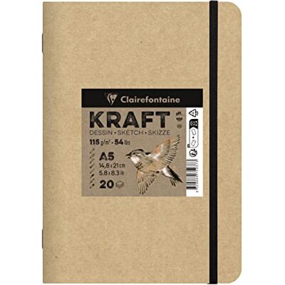 Clairefontaine 975937C Skizzenbuch Kraft Natur DIN A5 14,8x21cm, geheftet, 20 Blatt 115g, ideal für Multitechniken, 1 Skizzenbuch Clairefontaine 975937C Skizzenbuch Kraft Natur DIN A5 14,8x21cm, geheftet, 20 Blatt 115g, ideal für Multitechniken, 1 Skizzenbuch