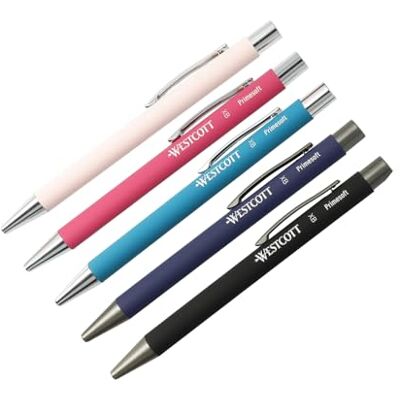 Westcott PRIMESOFT-XB Kugelschreiber 5 Stück Mix GRS-zertifizierte Premium Kugelschreiber aus Aluminium Dokumentenecht mit blauer/schwarzer Tinte Strichstärke XB 1,4 mm E-1744996 00 Westcott PRIMESOFT-XB Kugelschreiber 5 Stück Mix GRS-zertifizierte Premium Kugelschreiber aus Aluminium Dokumentenecht mit blauer/schwarzer Tinte Strichstärke XB 1,4 mm E-1744996 00