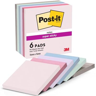 Post-it Super Sticky Notes, 6 Blöcke (540 Blatt), 76 mm x 76 mm Schulbedarf zum Schulanfang; Haftnotizen mit Stärkerer Haftung für Hausaufgaben, Lernnotizen, Planer und Organisation Post-it Super Sticky Notes, 6 Blöcke (540 Blatt), 76 mm x 76 mm Schulbedarf zum Schulanfang; Haftnotizen mit Stärkerer Haftung für Hausaufgaben, Lernnotizen, Planer und Organisation