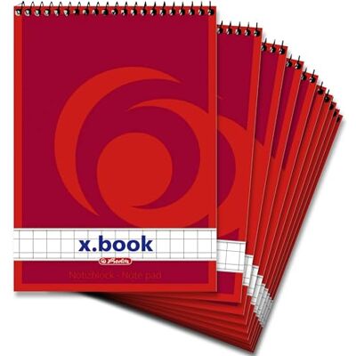 Herlitz Spiral-Notizblock x.book A6, kariert, 50 Blatt, ohne Rand, 10 Stück Herlitz Spiral-Notizblock x.book A6, kariert, 50 Blatt, ohne Rand, 10 Stück