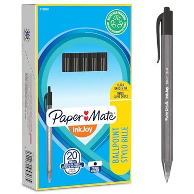 Paper Mate InkJoy 100RT Retractable Kugelschreiber mittlere Spitze (1,0 mm) Schwarz 20 Stück Paper Mate InkJoy 100RT Retractable Kugelschreiber mittlere Spitze (1,0 mm) Schwarz 20 Stück
